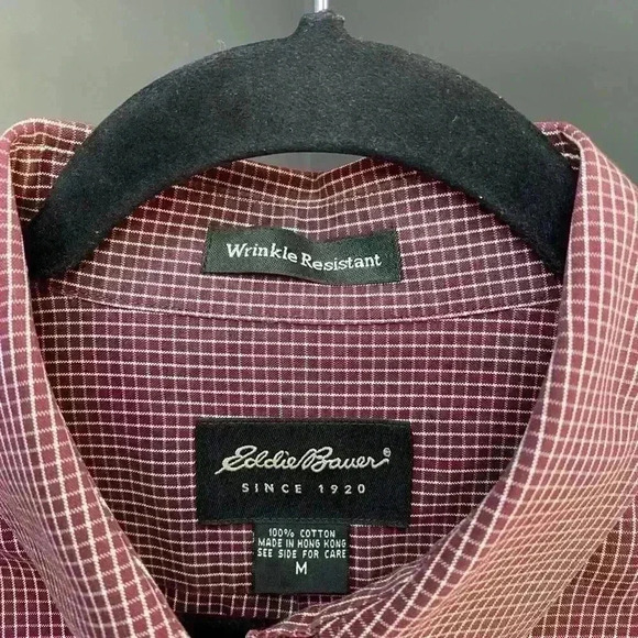 Eddie Bauer Mens M Button Down Wrinkle Resistant Red Plaid Long Sleeve Shirt - Picture 5 of 11